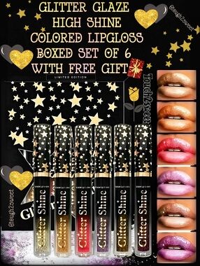 🆕GLITTER GLAZE HIGH SHINE FULL COVERAGE SHIMMER LIPGLOSS BOXED SET OF 6
